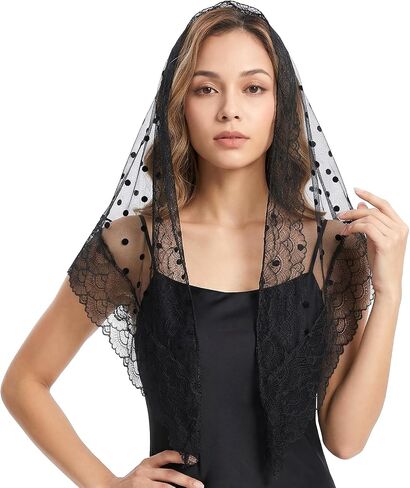 Yolev Catholic Veils For Women Mass Triangle Black Mantilla Veils Head Covering Scarf Lace Mass Veil Head Scarf Chapel Veil For Women Bridal Prayer in Saudi Arabia