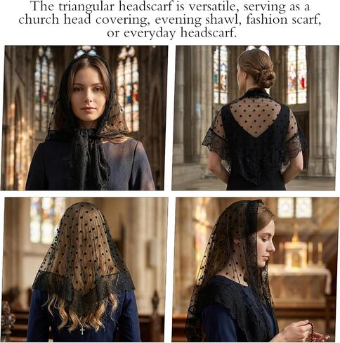 Yolev Catholic Veils For Women Mass Triangle Black Mantilla Veils Head Covering Scarf Lace Mass Veil Head Scarf Chapel Veil For Women Bridal Prayer in Saudi Arabia