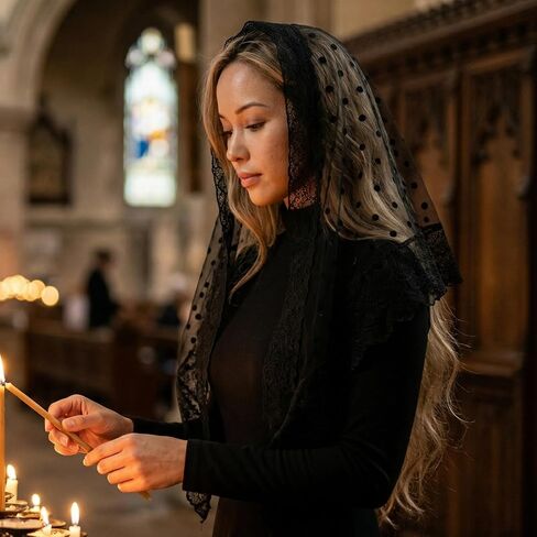 Yolev Catholic Veils For Women Mass Triangle Black Mantilla Veils Head Covering Scarf Lace Mass Veil Head Scarf Chapel Veil For Women Bridal Prayer in Saudi Arabia