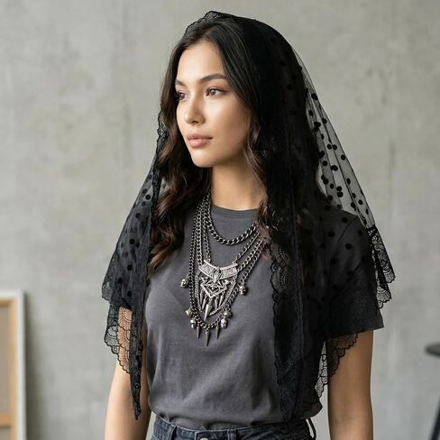 Yolev Catholic Veils For Women Mass Triangle Black Mantilla Veils Head Covering Scarf Lace Mass Veil Head Scarf Chapel Veil For Women Bridal Prayer in Saudi Arabia