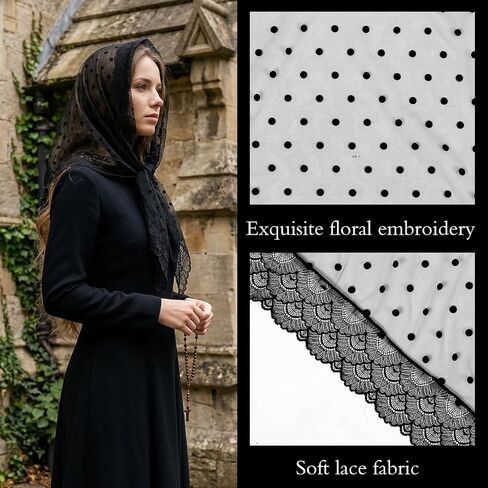 Yolev Catholic Veils For Women Mass Triangle Black Mantilla Veils Head Covering Scarf Lace Mass Veil Head Scarf Chapel Veil For Women Bridal Prayer in Saudi Arabia
