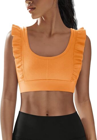 Panadila Women Ruffle Supportive Sports Bras Open Back Workout Tank Tops High Impact Gym Bra Activewear in Kuwait