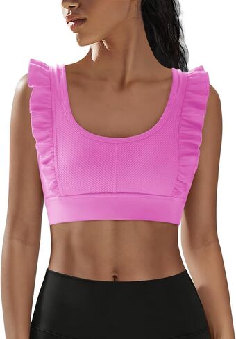 Panadila Women Ruffle Supportive Sports Bras Open Back Workout Tank Tops High Impact Gym Bra Activewear in Kuwait