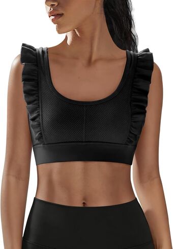 Panadila Women Ruffle Supportive Sports Bras Open Back Workout Tank Tops High Impact Gym Bra Activewear in Kuwait