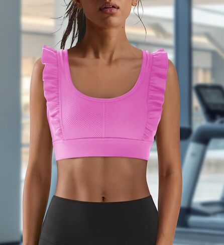 Panadila Women Ruffle Supportive Sports Bras Open Back Workout Tank Tops High Impact Gym Bra Activewear in Kuwait