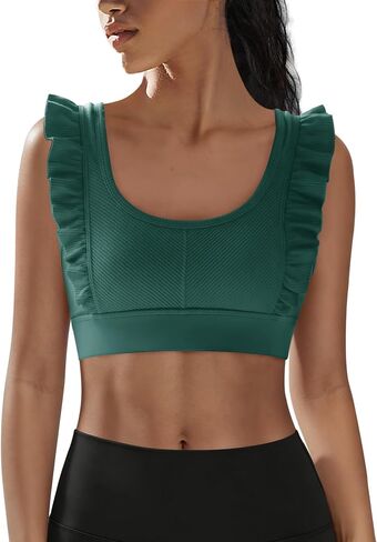 Panadila Women Ruffle Supportive Sports Bras Open Back Workout Tank Tops High Impact Gym Bra Activewear in Kuwait