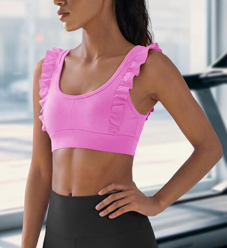 Panadila Women Ruffle Supportive Sports Bras Open Back Workout Tank Tops High Impact Gym Bra Activewear in Kuwait