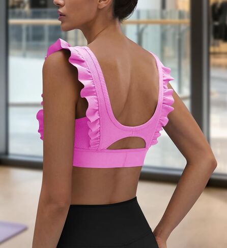Panadila Women Ruffle Supportive Sports Bras Open Back Workout Tank Tops High Impact Gym Bra Activewear in Kuwait