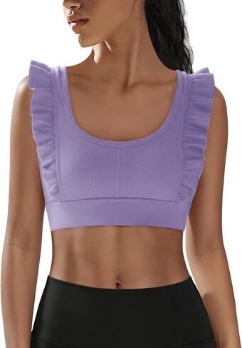 Panadila Women Ruffle Supportive Sports Bras Open Back Workout Tank Tops High Impact Gym Bra Activewear in Kuwait