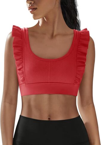 Panadila Women Ruffle Supportive Sports Bras Open Back Workout Tank Tops High Impact Gym Bra Activewear in Kuwait