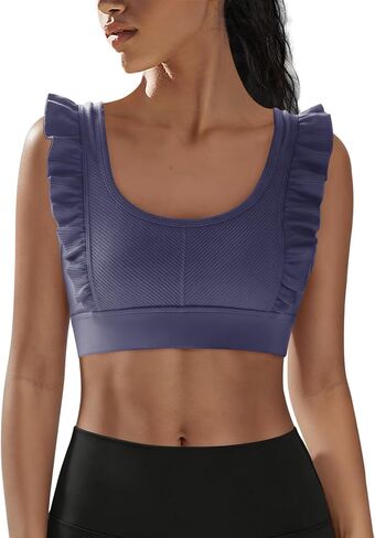 Panadila Women Ruffle Supportive Sports Bras Open Back Workout Tank Tops High Impact Gym Bra Activewear in Kuwait