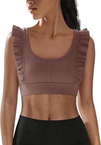 Panadila Women Ruffle Supportive Sports Bras Open Back Workout Tank Tops High Impact Gym Bra Activewear in Kuwait