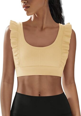 Panadila Women Ruffle Supportive Sports Bras Open Back Workout Tank Tops High Impact Gym Bra Activewear in Kuwait