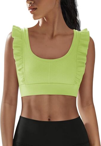 Panadila Women Ruffle Supportive Sports Bras Open Back Workout Tank Tops High Impact Gym Bra Activewear in Kuwait