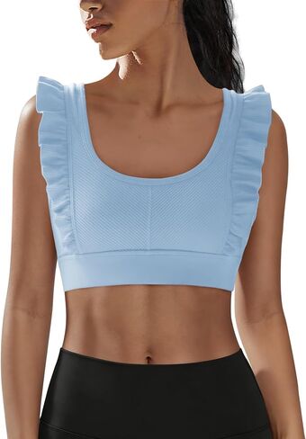 Panadila Women Ruffle Supportive Sports Bras Open Back Workout Tank Tops High Impact Gym Bra Activewear in Kuwait