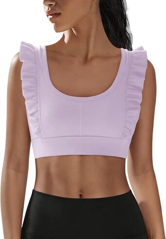 Panadila Women Ruffle Supportive Sports Bras Open Back Workout Tank Tops High Impact Gym Bra Activewear in Kuwait