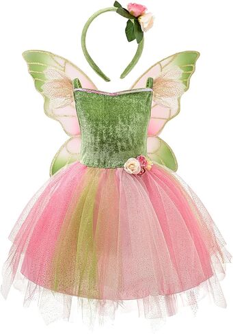 DJDLPARTY Fairy Costume for Girls 4-8Y, Toddler Kids Butterfly Costume Set with Dresses Wings Headband for Halloween Cosplay in Saudi Arabia