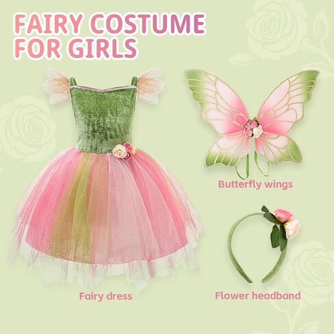 DJDLPARTY Fairy Costume for Girls 4-8Y, Toddler Kids Butterfly Costume Set with Dresses Wings Headband for Halloween Cosplay in Saudi Arabia