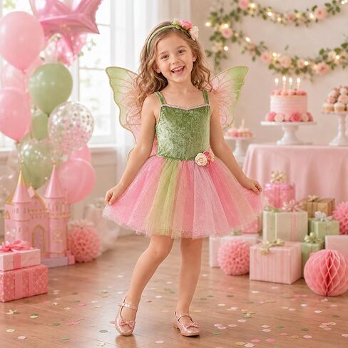 DJDLPARTY Fairy Costume for Girls 4-8Y, Toddler Kids Butterfly Costume Set with Dresses Wings Headband for Halloween Cosplay in Saudi Arabia