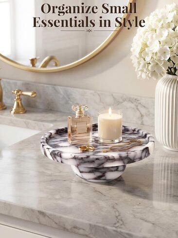 Natural Marble Tray with Legs, 7 Inch Round Marble Tray for Bathroom Counter, Vanity Perfume Decorative Tray for Candle, Jewelry & Keys Catchall for Coffee Table Decor, Living Room, Entryway in Saudi Arabia