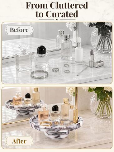 Natural Marble Tray with Legs, 7 Inch Round Marble Tray for Bathroom Counter, Vanity Perfume Decorative Tray for Candle, Jewelry & Keys Catchall for Coffee Table Decor, Living Room, Entryway in Saudi Arabia