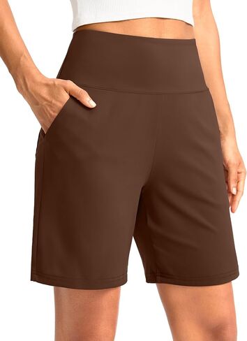 G Gradual Women's Bermuda Long Shorts with Pockets 7" High Waisted Knee Length Shorts for Women Walking Athletic Workout(Espresso-L7,L) in Kuwait