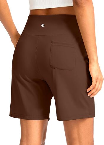 G Gradual Women's Bermuda Long Shorts with Pockets 7" High Waisted Knee Length Shorts for Women Walking Athletic Workout(Espresso-L7,L) in Kuwait