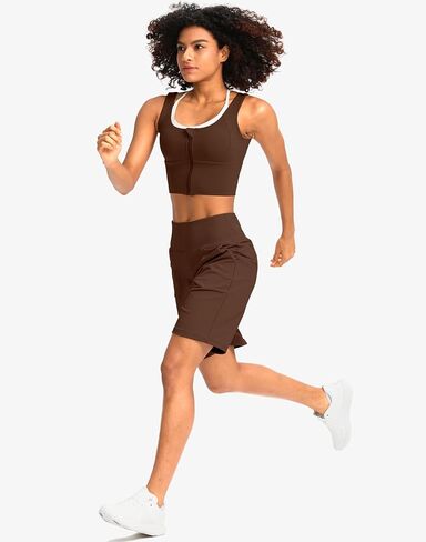 G Gradual Women's Bermuda Long Shorts with Pockets 7" High Waisted Knee Length Shorts for Women Walking Athletic Workout(Espresso-L7,L) in Kuwait