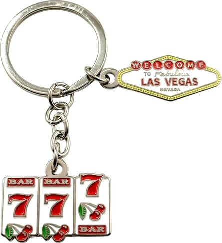 Westmon Works Las Vegas Nevada Keychain Metal Key Ring عطلة تذكارية مع علامة ترحيب وفتحة آلة ثلاثية 7 سحر in Kuwait