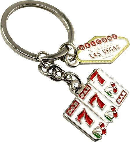 Westmon Works Las Vegas Nevada Keychain Metal Key Ring عطلة تذكارية مع علامة ترحيب وفتحة آلة ثلاثية 7 سحر in Kuwait