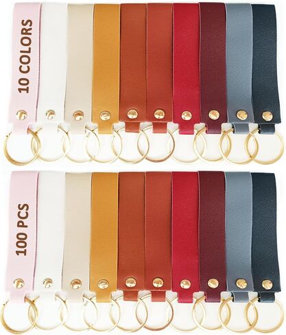 100 Pack Blank Leather Keychain Engraving Blanks Key Chain with Key Rings for DIY Craft 10 Colors in Saudi Arabia