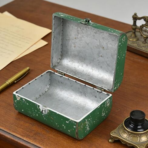 Shabby Chic Decorative Box Vintage Galvanized Metal Storage Box with Latch and Hinged Square Stash Boxes for Small Tools, Photos, Jewelry, Keepsake and Gifts (White) in Saudi Arabia