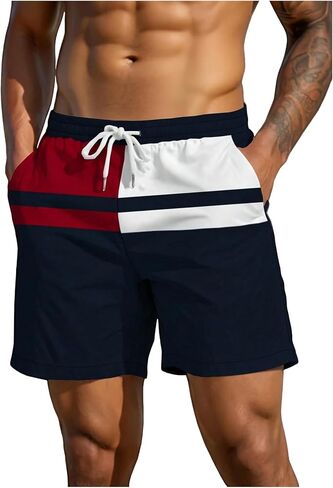Verdusa Men's Color Block Swim Trunks Low Waisted Beach Shorts with Pockets in Kuwait