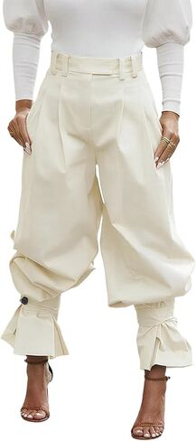 Famnbro Womens Wide Leg Dress Pants High Waist Ruffle Barrel Slacks Harem Balloon Casual Work Business Cropped Trousers in Saudi Arabia