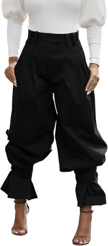 Famnbro Womens Wide Leg Dress Pants High Waist Ruffle Barrel Slacks Harem Balloon Casual Work Business Cropped Trousers in Saudi Arabia