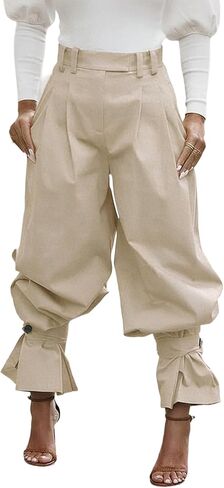Famnbro Womens Wide Leg Dress Pants High Waist Ruffle Barrel Slacks Harem Balloon Casual Work Business Cropped Trousers in Saudi Arabia