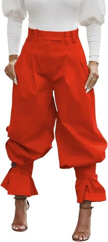 Famnbro Womens Wide Leg Dress Pants High Waist Ruffle Barrel Slacks Harem Balloon Casual Work Business Cropped Trousers in Saudi Arabia