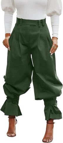 Famnbro Womens Wide Leg Dress Pants High Waist Ruffle Barrel Slacks Harem Balloon Casual Work Business Cropped Trousers in Saudi Arabia