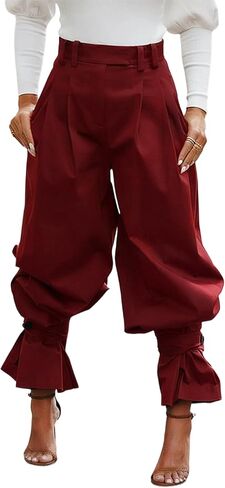 Famnbro Womens Wide Leg Dress Pants High Waist Ruffle Barrel Slacks Harem Balloon Casual Work Business Cropped Trousers in Saudi Arabia