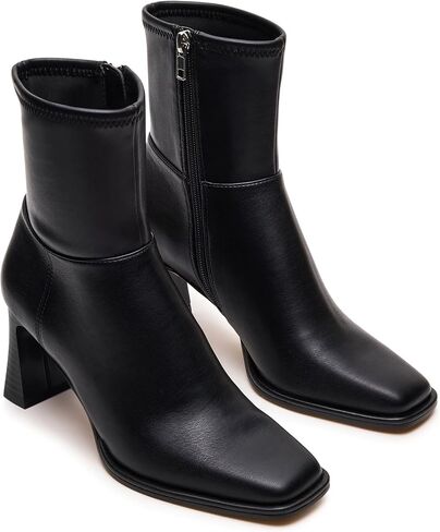 Ankle Boots For Women Square toe Chunky Heel Booties Dress Fall Boots Side Zip Short Booties Low Heel Fashion Combat Mid Calf Motorcycle Shoes Casual Travel Outfit in Kuwait