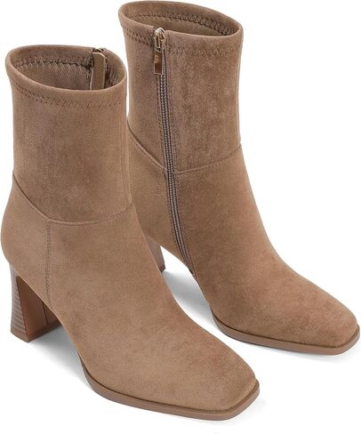 Ankle Boots For Women Square toe Chunky Heel Booties Dress Fall Boots Side Zip Short Booties Low Heel Fashion Combat Mid Calf Motorcycle Shoes Casual Travel Outfit in Saudi Arabia