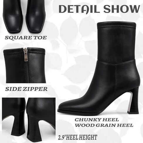Ankle Boots For Women Square toe Chunky Heel Booties Dress Fall Boots Side Zip Short Booties Low Heel Fashion Combat Mid Calf Motorcycle Shoes Casual Travel Outfit in Saudi Arabia
