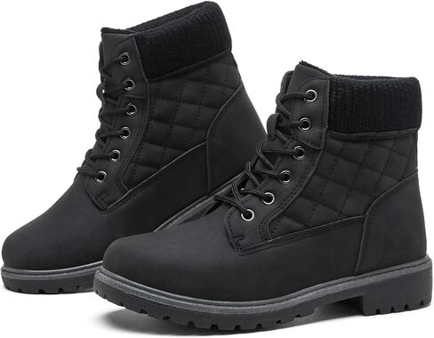 kufeiti Waterproof Ankle Boots for Women Non Slip Black Combat Boots Fall Winter Snow Lace Up Hiking Booties in Saudi Arabia