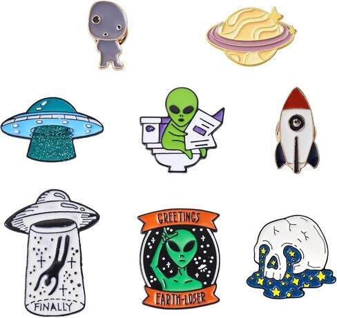 9Pcs Alloy Enamel Alien Brooch Pins 12 Style Cartoon Spacecraft Rocket Planet Lapel Pins Badge for Men Women Backpacks Clothing in Saudi Arabia
