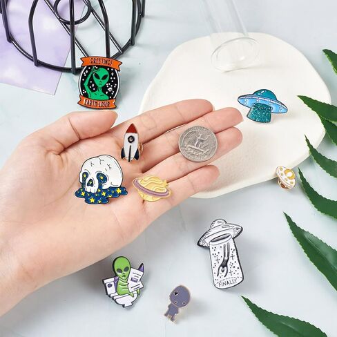 9Pcs Alloy Enamel Alien Brooch Pins 12 Style Cartoon Spacecraft Rocket Planet Lapel Pins Badge for Men Women Backpacks Clothing in Saudi Arabia