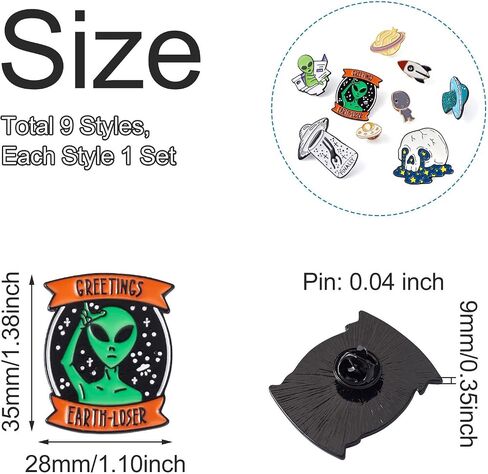 9Pcs Alloy Enamel Alien Brooch Pins 12 Style Cartoon Spacecraft Rocket Planet Lapel Pins Badge for Men Women Backpacks Clothing in Saudi Arabia
