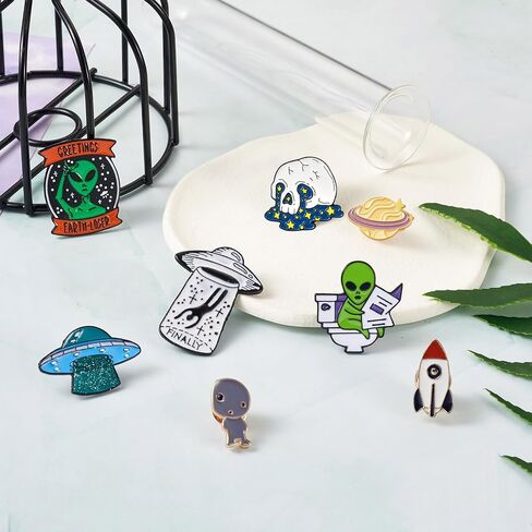9Pcs Alloy Enamel Alien Brooch Pins 12 Style Cartoon Spacecraft Rocket Planet Lapel Pins Badge for Men Women Backpacks Clothing in Saudi Arabia