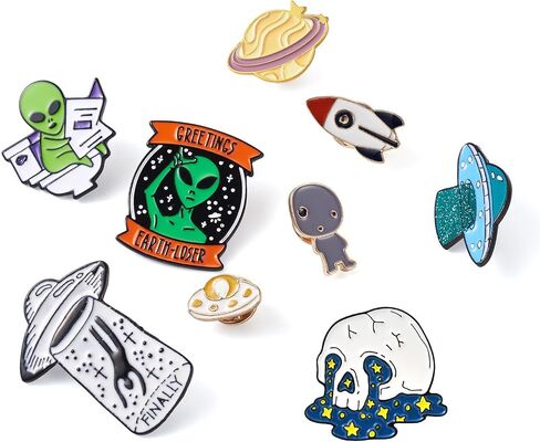 9Pcs Alloy Enamel Alien Brooch Pins 12 Style Cartoon Spacecraft Rocket Planet Lapel Pins Badge for Men Women Backpacks Clothing in Saudi Arabia
