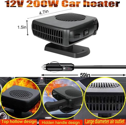 Portable Car Heater and Defroster That Plugs into Cigarette Lighter for Car 24V 200W Fast Heating and Cooling Fans for Car Hidden Handle 360 ​​Degree Car Heaters for Vehicle in Saudi Arabia