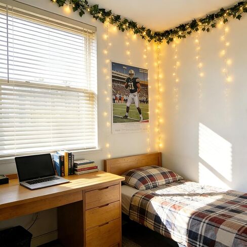 Knitgrip 12 Pcs Vines Lights for Dorm with 7.5 ft Artificial Ivy Vines 9.8 x 9.8 ft Fairy Lights and 40 Clear Wall Hooks for Dorm Wall Curtain College Back to School Decoration (Green,Pothos Leaves) in Saudi Arabia